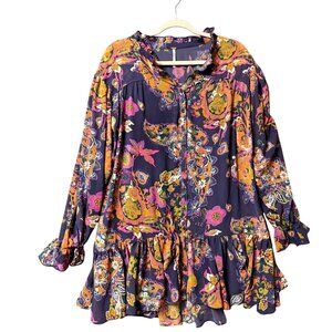 Free People Ibiza Nights Women's Mini DressSwing Boho Floral Tunic S Long Sleeve